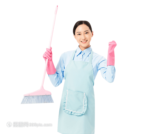 家政服务 女性扫地时的专业手势与加油精神